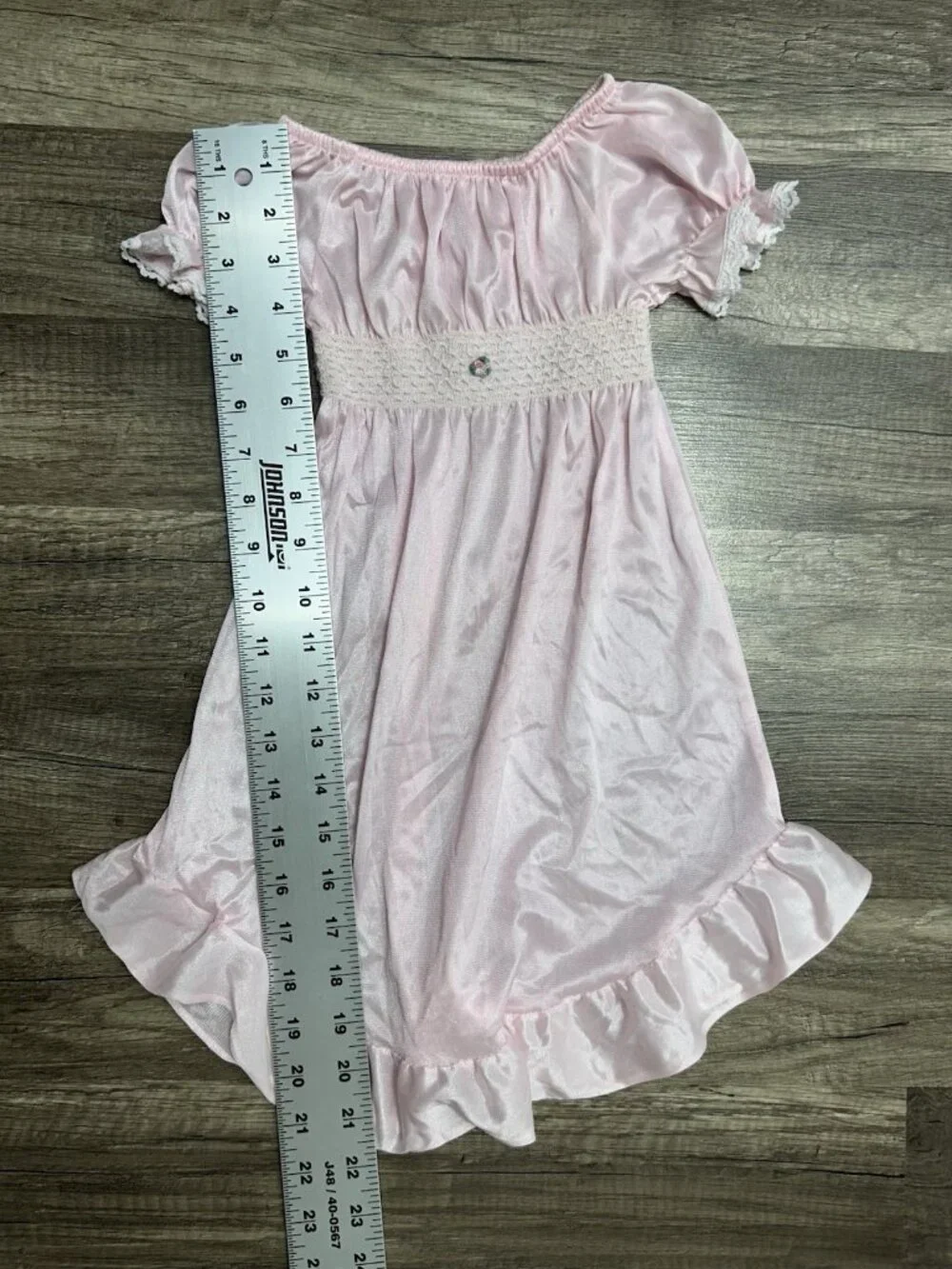 VTG Candlesticks Nightgown 2T Pink Satin Lace Cottagecore Prairie Union Made USA